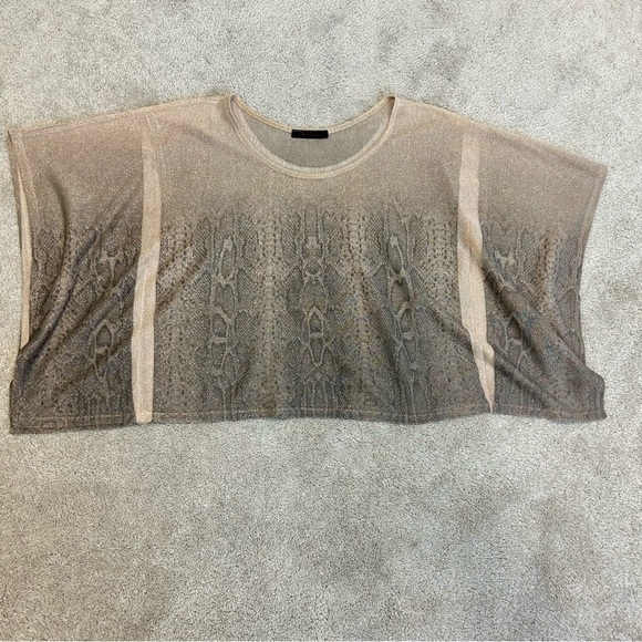 SEDUCTION cream gray animal snake print webbed sleeve shimmering blouse Sz M🇨🇦 - Picture 6 of 10